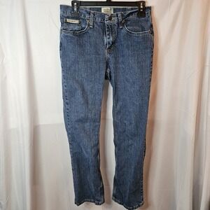 C.E. Schmidt workwear denim jeans Womens leather patch Durable VTG Bootcut